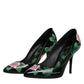 Black Floral Print High Heels Pumps Shoes