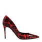 Red Leopard Leather Stiletto High Heels Pumps Shoes