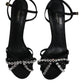 Black Leather Crystal Heels Sandals Shoes