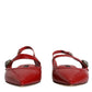 Red Leather Slingback Flats Sandals Shoes