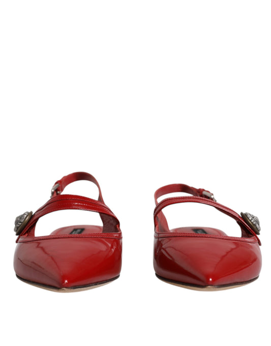 Red Leather Slingback Flats Sandals Shoes