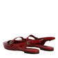 Red Leather Slingback Flats Sandals Shoes