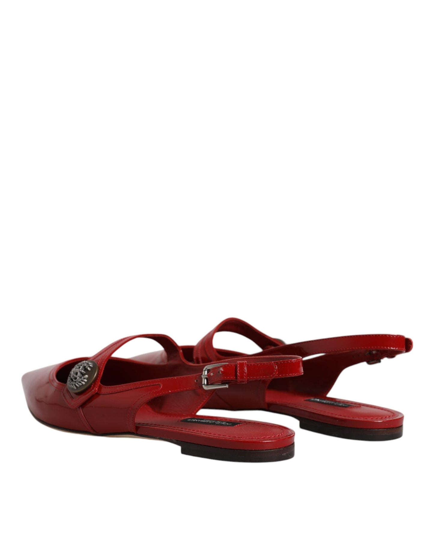 Red Leather Slingback Flats Sandals Shoes