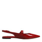 Red Leather Slingback Flats Sandals Shoes