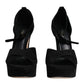 Black Leather Platform Heels Sandals Shoes