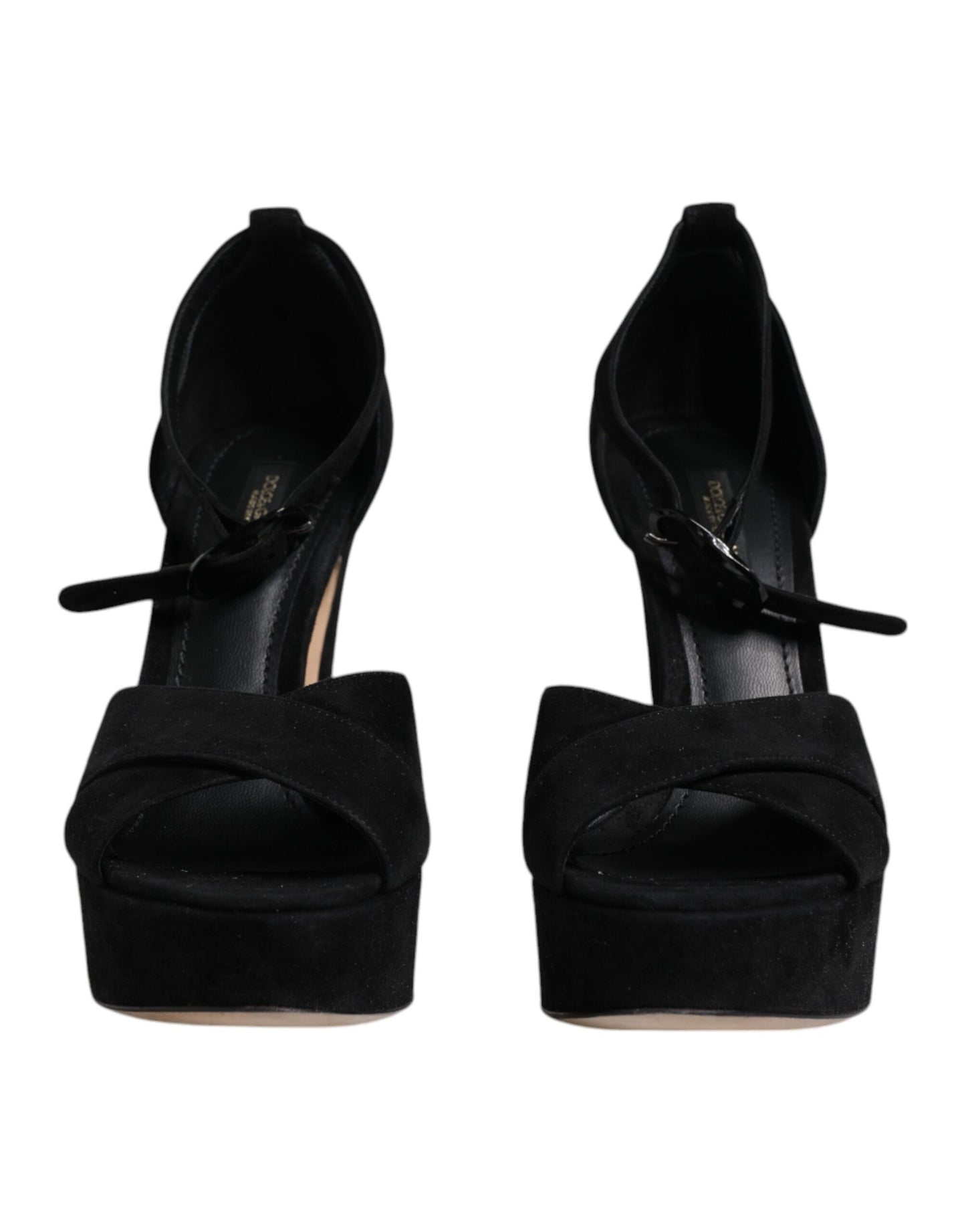 Black Leather Platform Heels Sandals Shoes