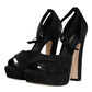 Black Leather Platform Heels Sandals Shoes