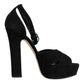 Black Leather Platform Heels Sandals Shoes