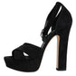 Black Leather Platform Heels Sandals Shoes