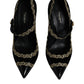 Black Velvet Gold Mary Janes Pumps Shoes