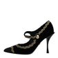 Black Velvet Gold Mary Janes Pumps Shoes