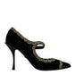 Black Velvet Gold Mary Janes Pumps Shoes