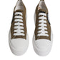 Brown White Canvas Logo Low Top Sneakers Shoes