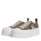 Brown White Canvas Logo Low Top Sneakers Shoes