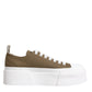 Brown White Canvas Logo Low Top Sneakers Shoes