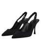 Black Embellished Charmeuse Slingback Shoes