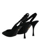 Black Embellished Charmeuse Slingback Shoes