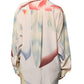 Beige Printed Collared Buttoned Long Sleeves Blouse Top