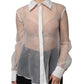 White Sheer Collared Buttoned Long Sleeves Top