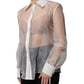 White Sheer Collared Buttoned Long Sleeves Top