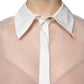 White Sheer Collared Buttoned Long Sleeves Top