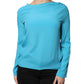 Blue Round Neckline Long Sleeves Blouse Top