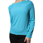 Blue Round Neckline Long Sleeves Blouse Top