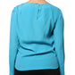 Blue Round Neckline Long Sleeves Blouse Top