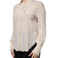 Beige Silk Blend Collared Button Down Top