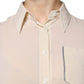 Beige Silk Blend Collared Button Down Top