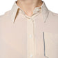Beige Silk Blend Collared Button Down Top