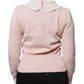 Pink Cashmere Collar Knitted Long Sleeves Top