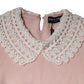 Pink Cashmere Collar Knitted Long Sleeves Top