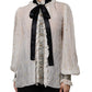 Off White Silk Blend Ascot Collar Blouse Top