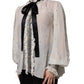 Off White Silk Blend Ascot Collar Blouse Top