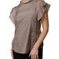 Brown Cotton Blend Short Sleeves Blouse Top