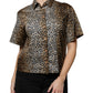 Brown Leopard Print Short Sleeves Blouse Top