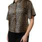 Brown Leopard Print Short Sleeves Blouse Top