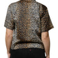 Brown Leopard Print Short Sleeves Blouse Top