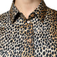 Brown Leopard Print Short Sleeves Blouse Top