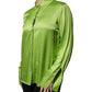 Green Viscose Long Sleeves Collared Blouse Top