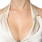 Off White Silk Sleeveless Buttoned Halter Top