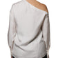 Beige Silk Ascot Collared Long Sleeves Top