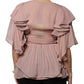 Brown Silk Short Sleeves V-neck Pleated Top