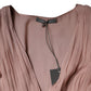 Brown Silk Short Sleeves V-neck Pleated Top