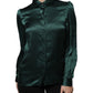 Dark Green Silk Button Down Long Sleeves Blouse Top