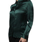 Dark Green Silk Button Down Long Sleeves Blouse Top