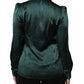 Dark Green Silk Button Down Long Sleeves Blouse Top