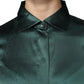 Dark Green Silk Button Down Long Sleeves Blouse Top