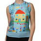 Blue Drawing Cashmere Sleeveless Tank Top